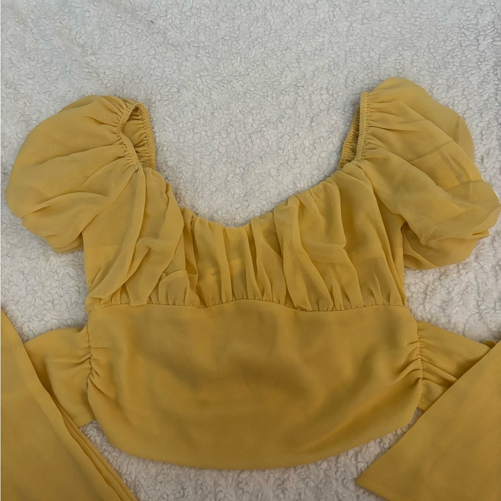 Better Be Yellow Puff Sleeve Mesh Blouse